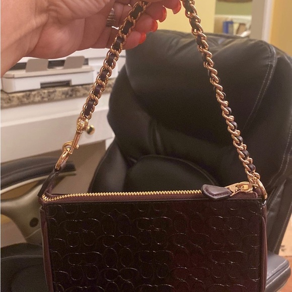 NEW COACH wristlet F11940 signature black patent leather oxblood purse gold NWOT - Picture 12 of 12